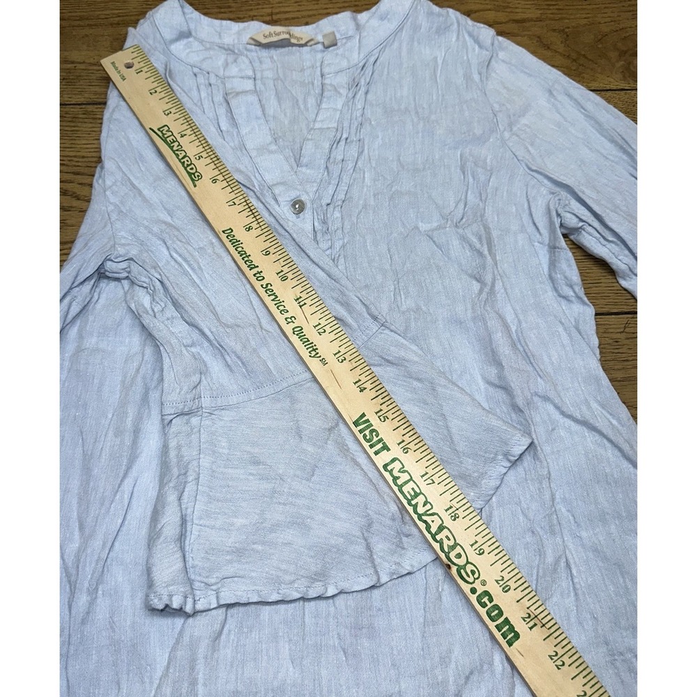 Soft Surroundings Blue Pintuck Raisa Linen Blend Top Bell Sleeve Beach Women's M - Picture 9 of 10